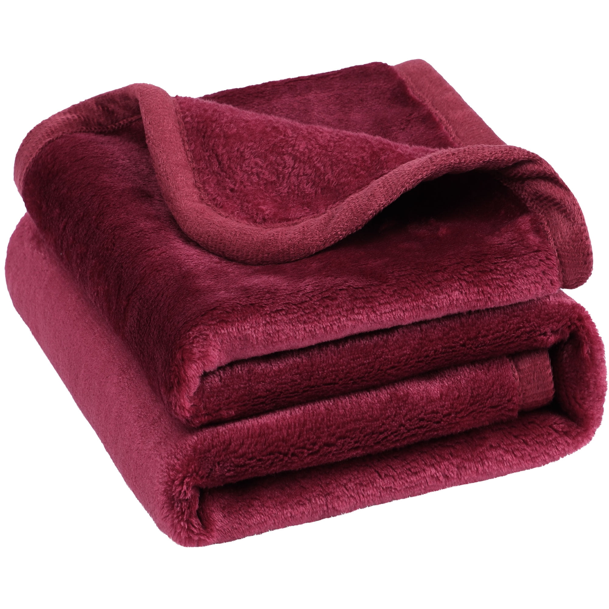Unique Bargains Flannel Fleece Blanket Soft Luxury Hemmed Burgundy 23