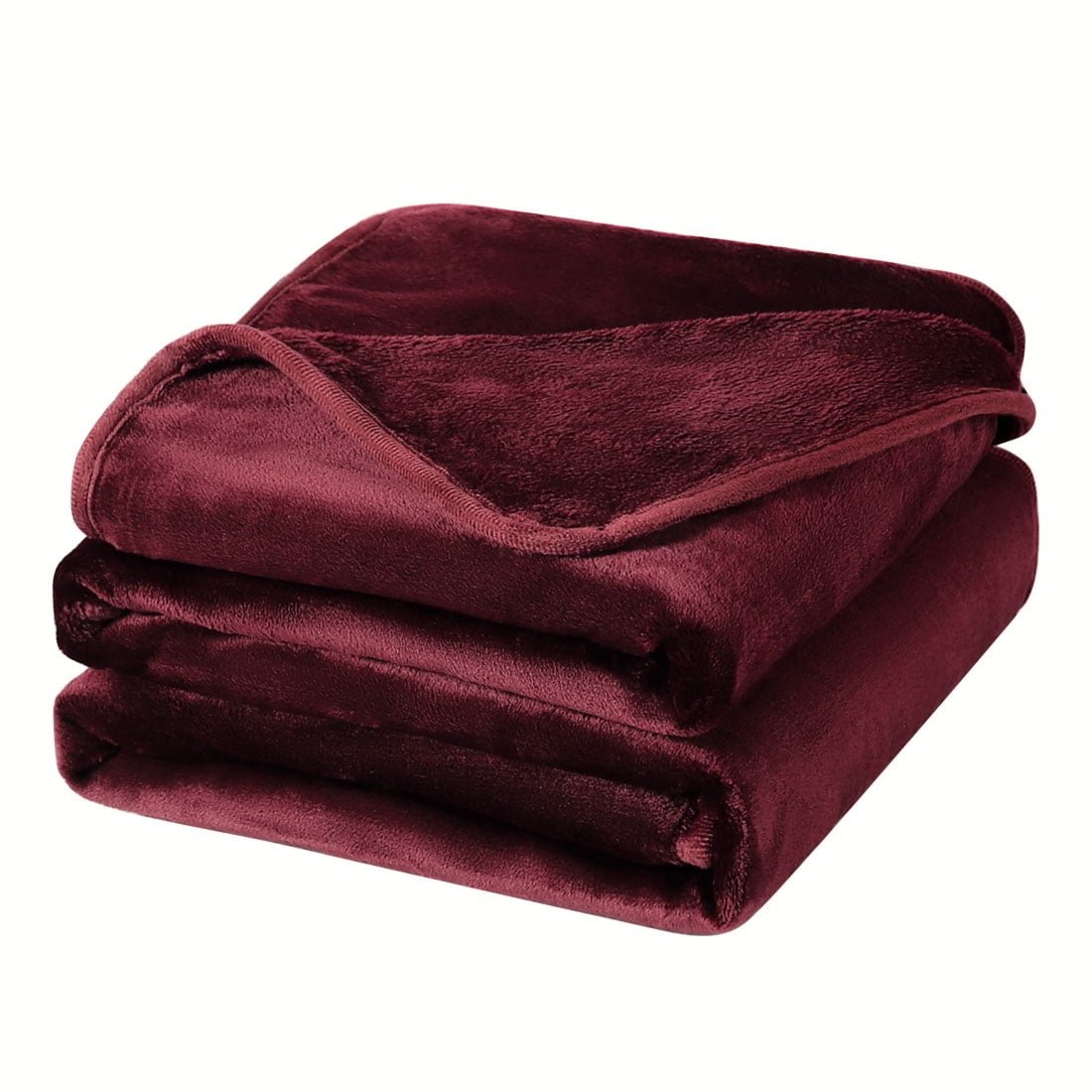 Unique Bargains Flannel Fleece Blanket Soft Luxury Hemmed Burgundy Queen