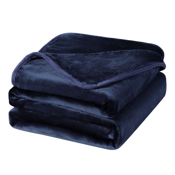 Unique Bargains Flannel Fleece Blanket Soft Luxury Hemmed Navy Blue Queen