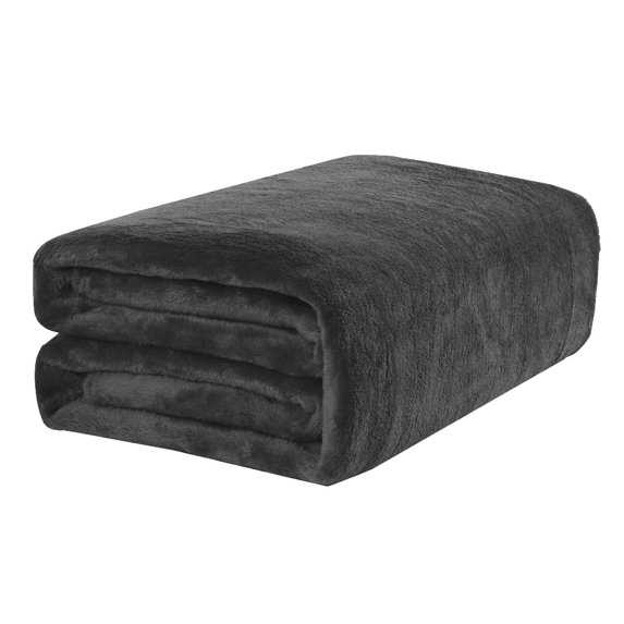 Unique Bargains Flannel Fleece Plush Throw Bed Soft Blanket Dark Gray 91" x 91"
