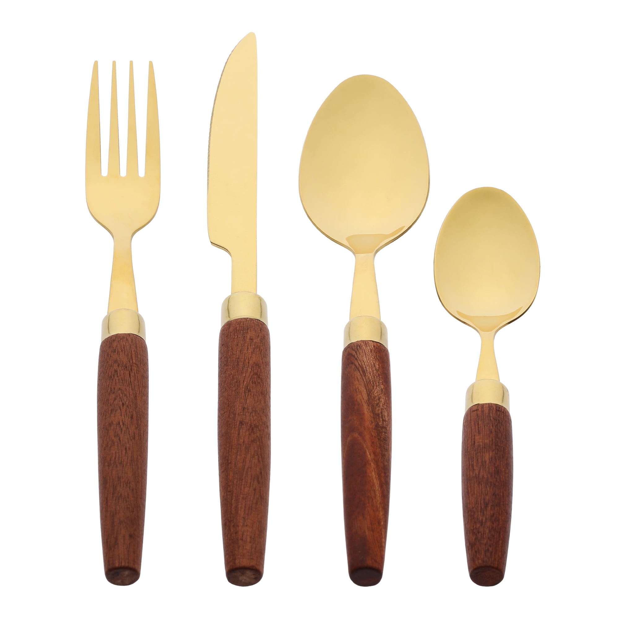 Unique Bargains Flatware Set Stainless Steel Silverware Gold 4 Pcs