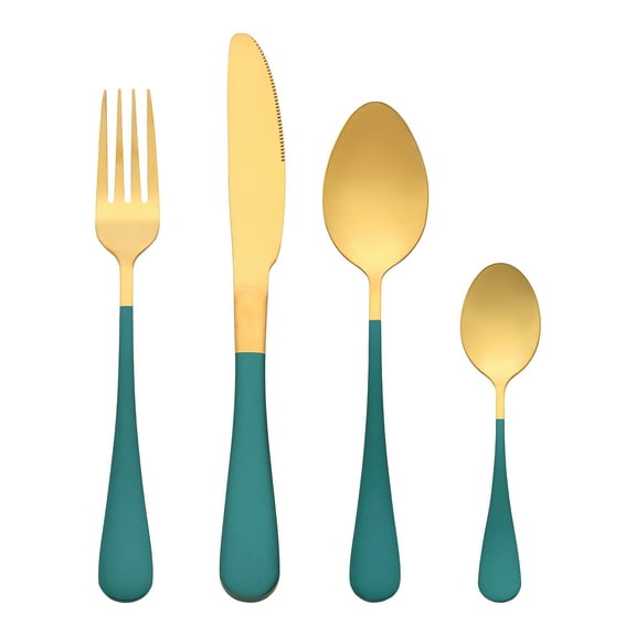 Unique Bargains Flatware Set Stainless Steel Silverware Green 4 Pcs