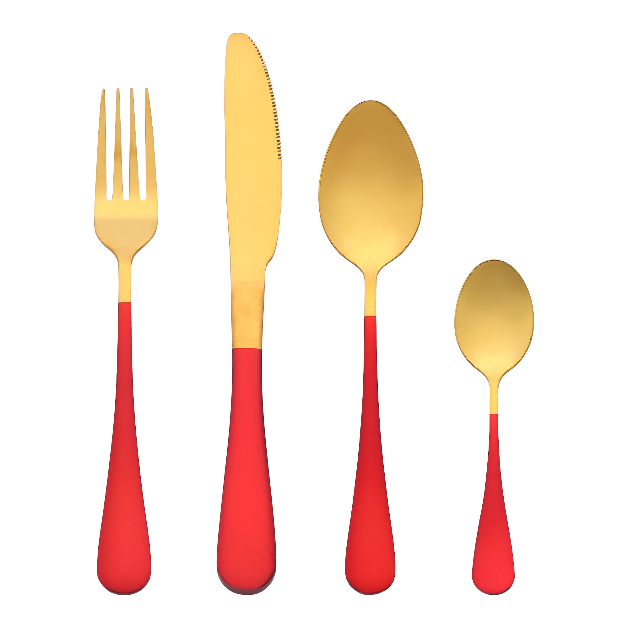 Unique Bargains Flatware Set Stainless Steel Silverware Red 4 Pcs