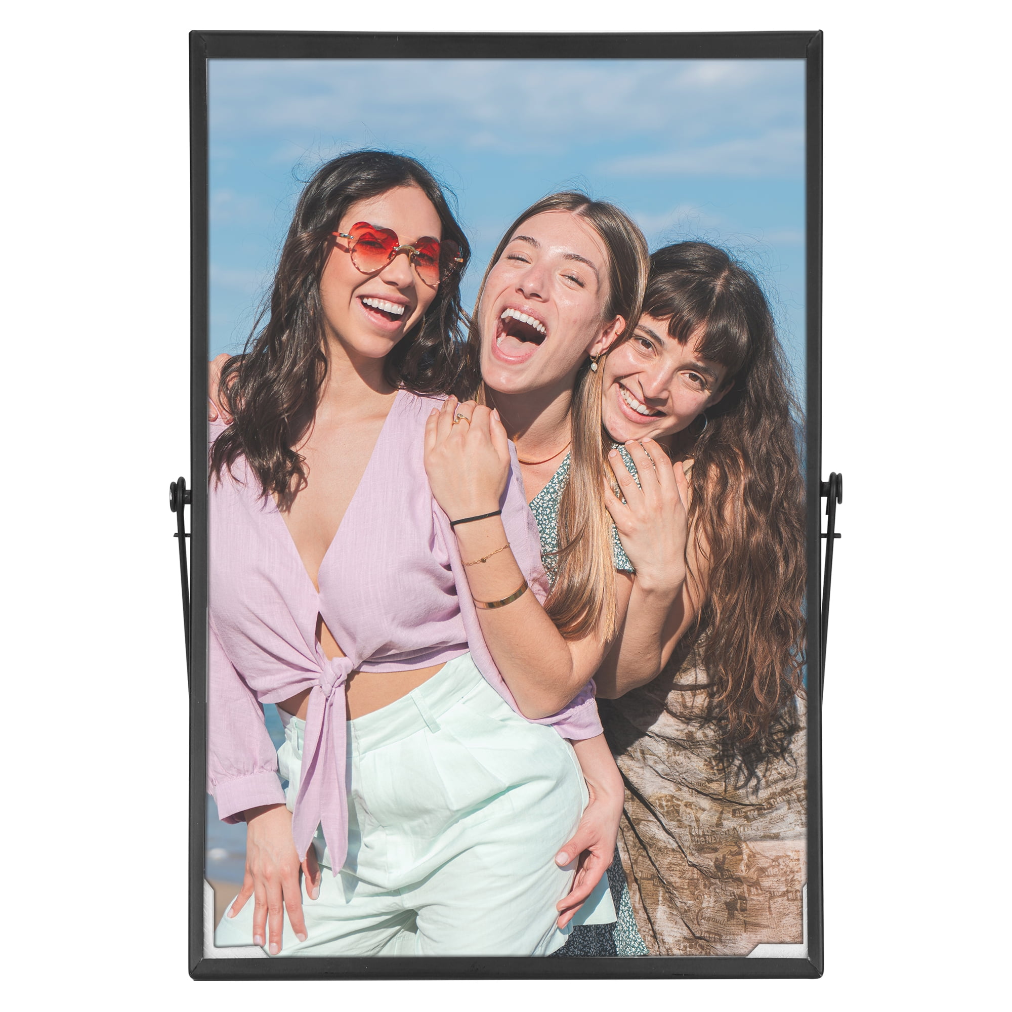 Unique Bargains Floating Frame Picture Frames with Glass Cover Black 4x6