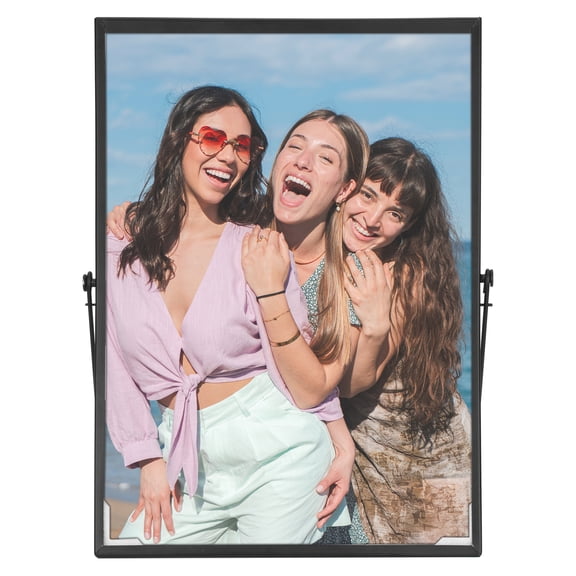 Unique Bargains Floating Frame Picture Frames with Glass Cover Black 5x7