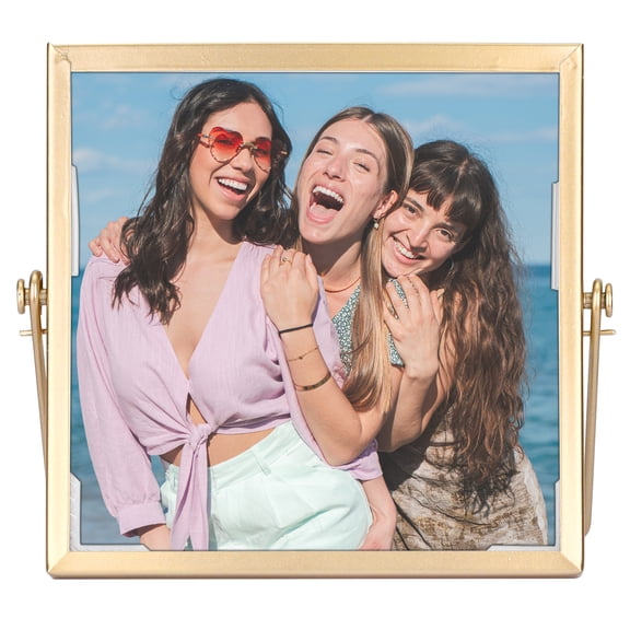 Unique Bargains Floating Frame Picture Frames with Glass Cover Gold 4x4