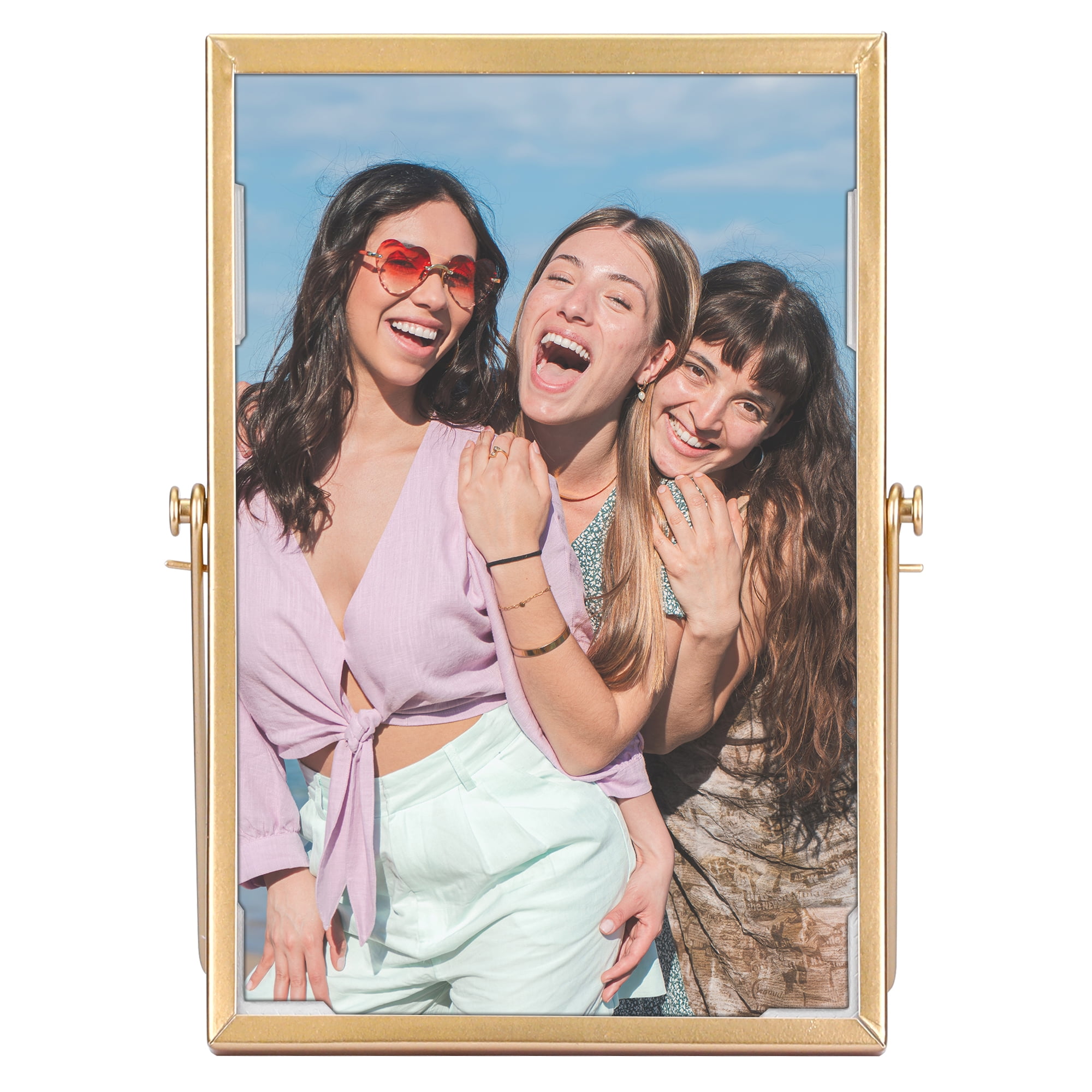 Unique Bargains Floating Frame Picture Frames with Glass Cover Gold 4x6