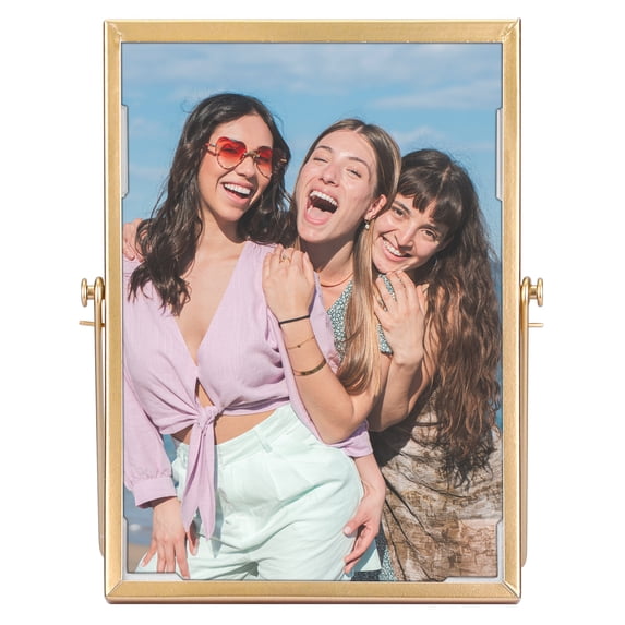 Unique Bargains Floating Frame Picture Frames with Glass Cover Gold 5x7 ...