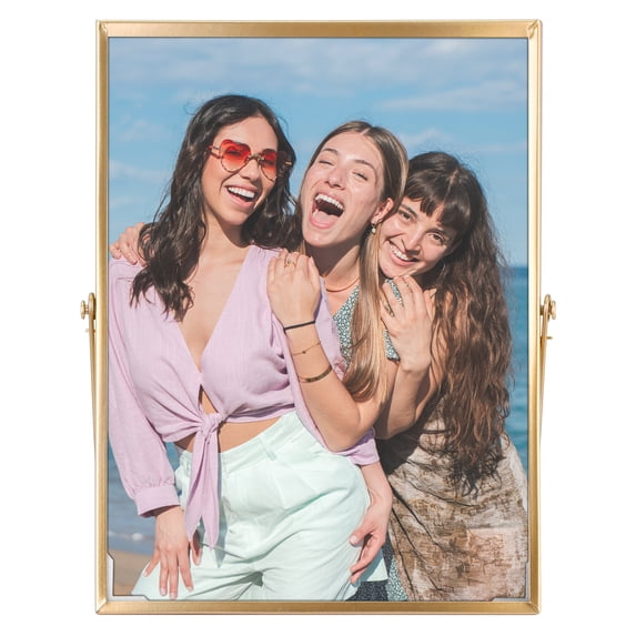 Unique Bargains Floating Frame Picture Frames with Glass Cover Gold 6x8