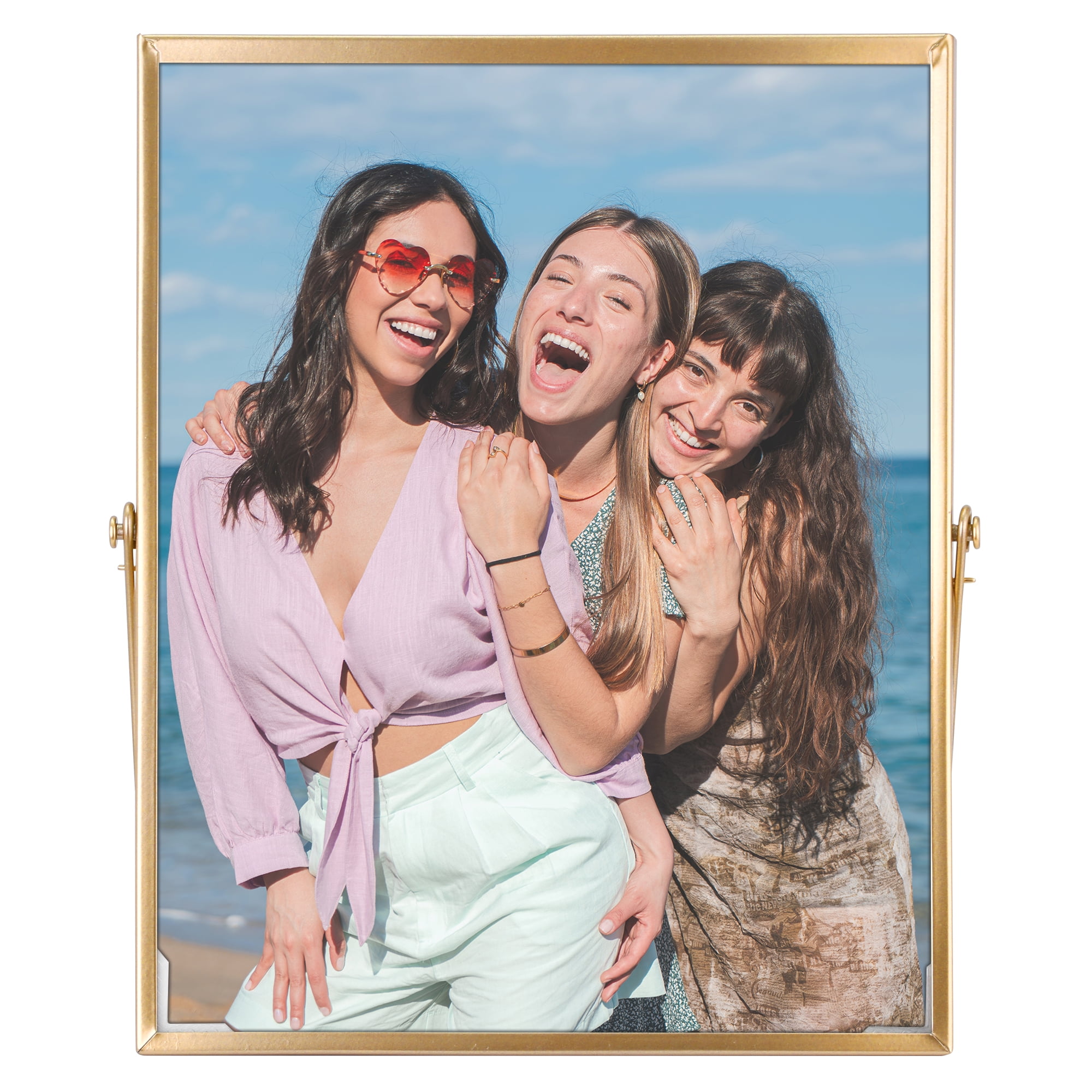 Unique Bargains Floating Frame Picture Frames with Glass Cover Gold 8x10