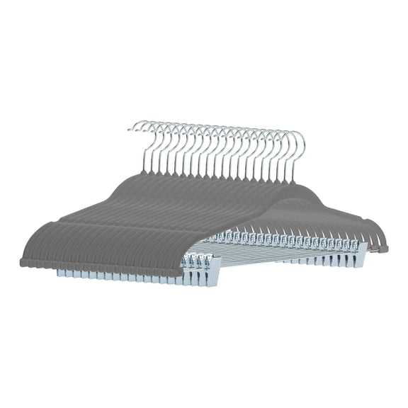 Unique Bargains Flocked Non-Slip Hangers with Pinch Clips 20 Packs Gray