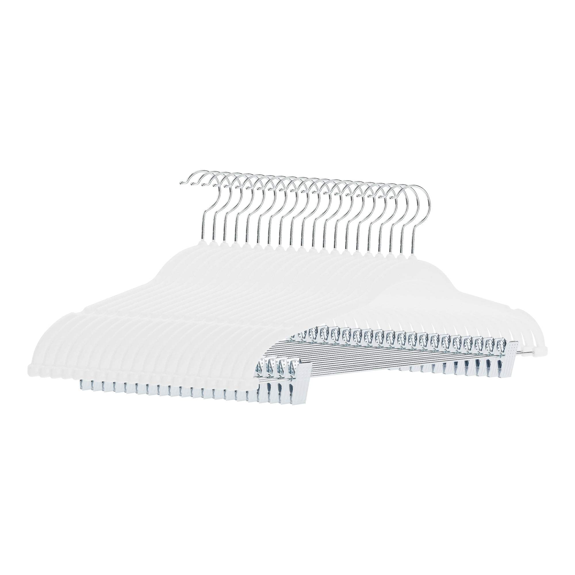 Unique Bargains Flocked Non-Slip Hangers with Pinch Clips 20 Packs White
