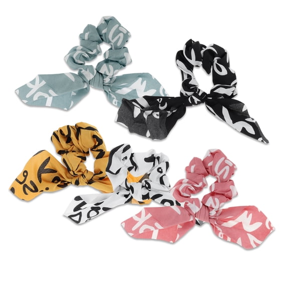 Unique Bargains Flocked Ribbon Hair Ties 5Pcs Black White Blue Pink Tie Triangle Letter