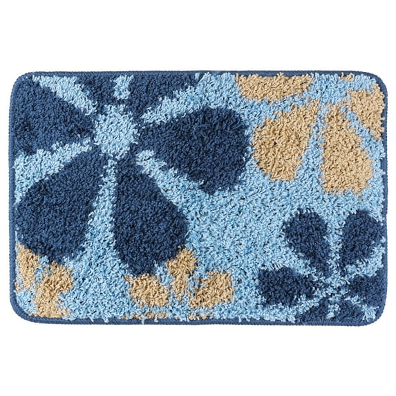 Unique Bargains Floral Bath Mat Checked Washable Bath Carpet for Bathroom Floor Blue-1 16"x24"