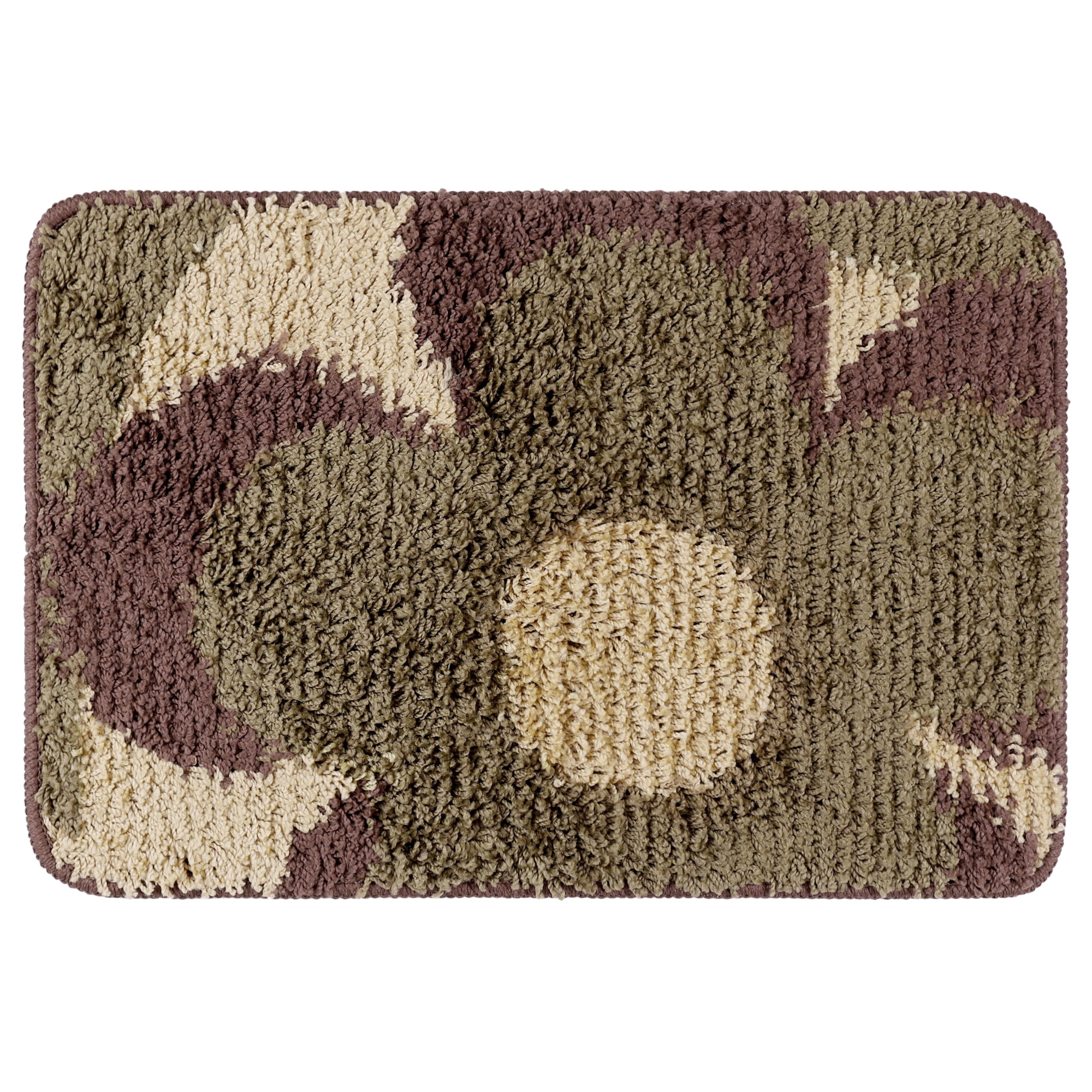 Unique Bargains Floral Bath Mat Checked Washable Bath Carpet for Bathroom Floor Brown-1 16"x24"