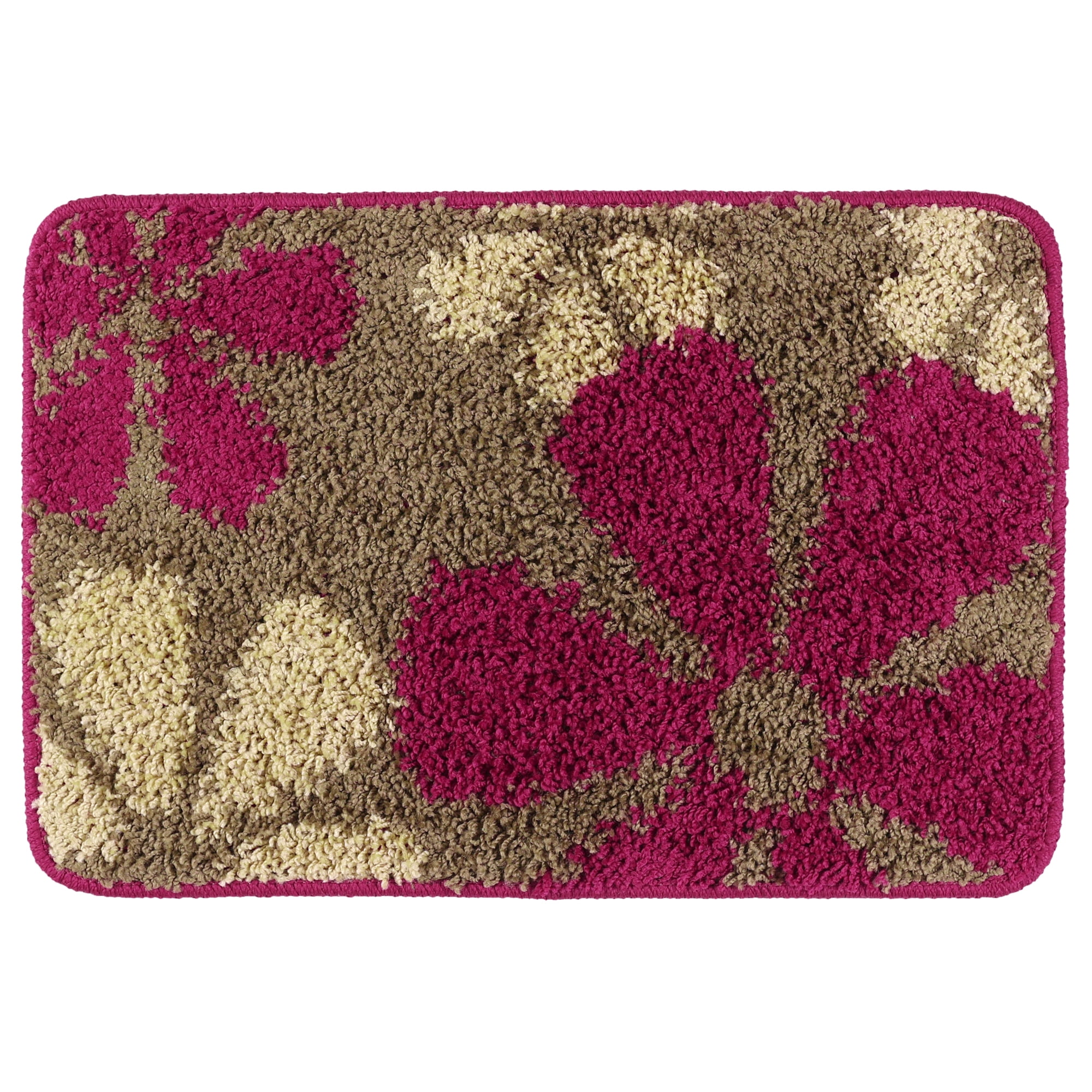 Unique Bargains Floral Bath Mat Checked Washable Bath Carpet for Bathroom Floor Red Yellow-2 20"x32"