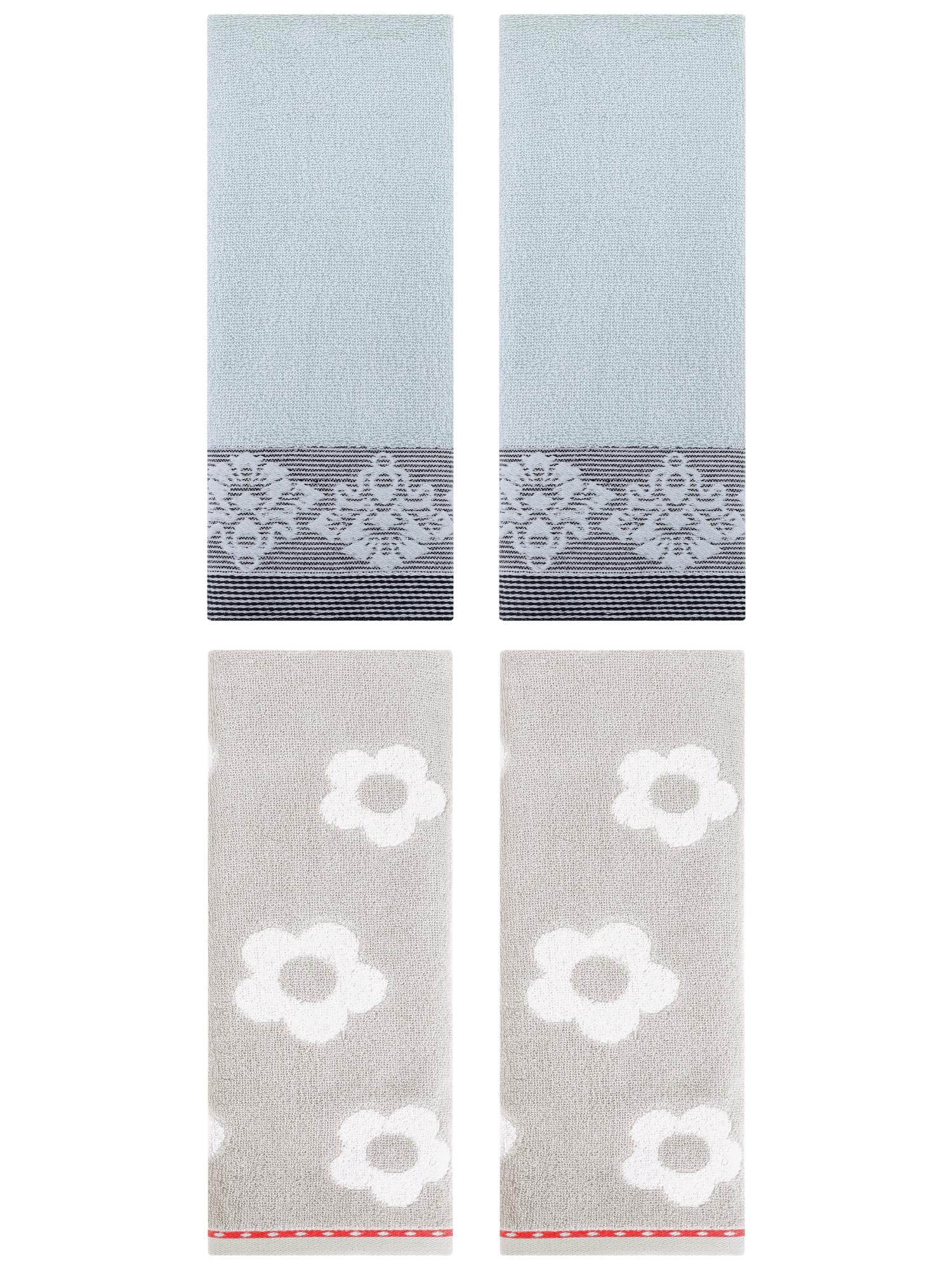 Unique Bargains Floral Comfortable Hand Towel 4 Pcs Grey/Blue 14" x 30"/13" x 29"