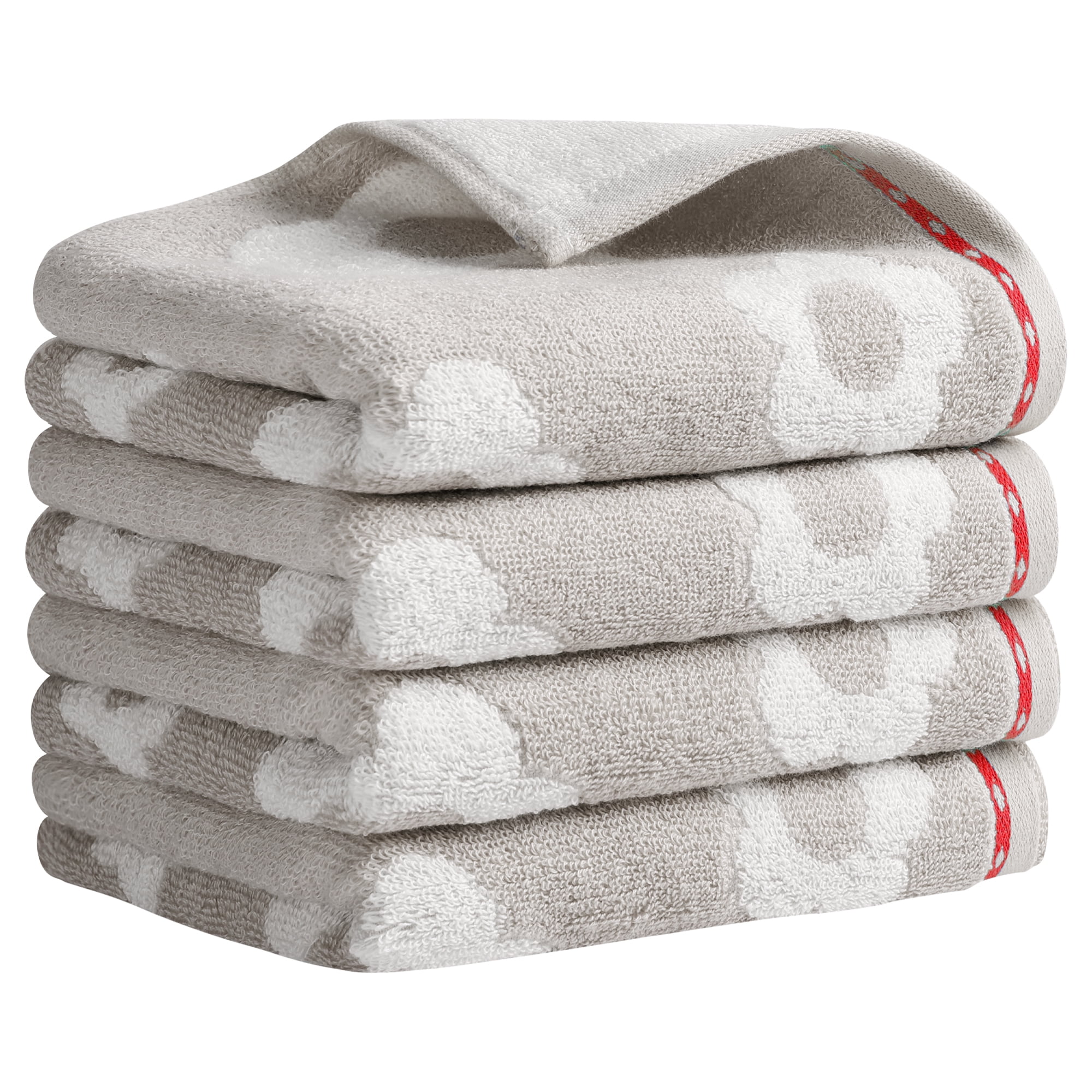 Unique Bargains Floral Cotton Absorbent Decorative Towel Grey 4-Piece