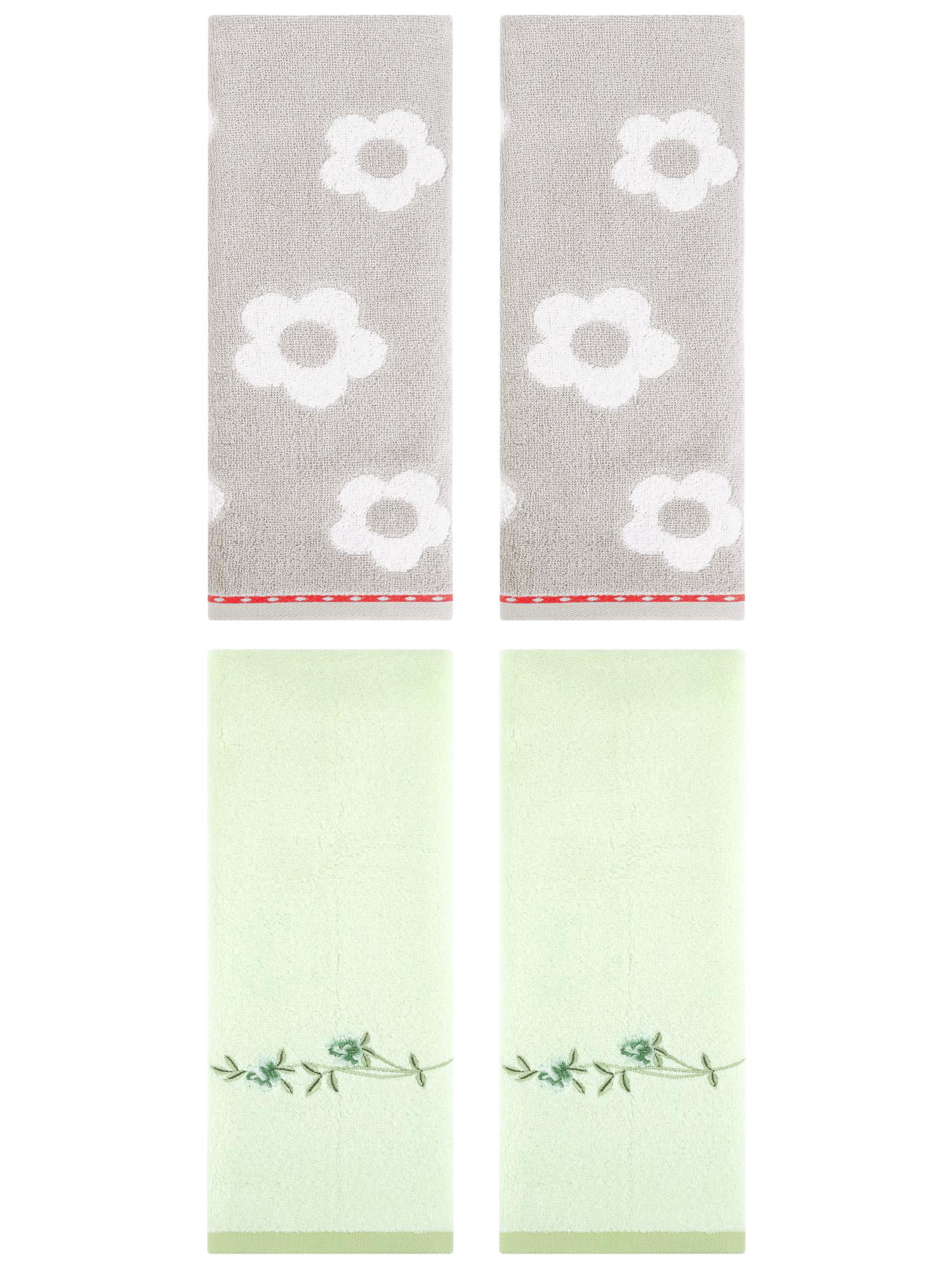 Unique Bargains Floral Cotton Bathroom Hand Towel 4 Pcs Grey/Green 14" x 30"/15" x 30"