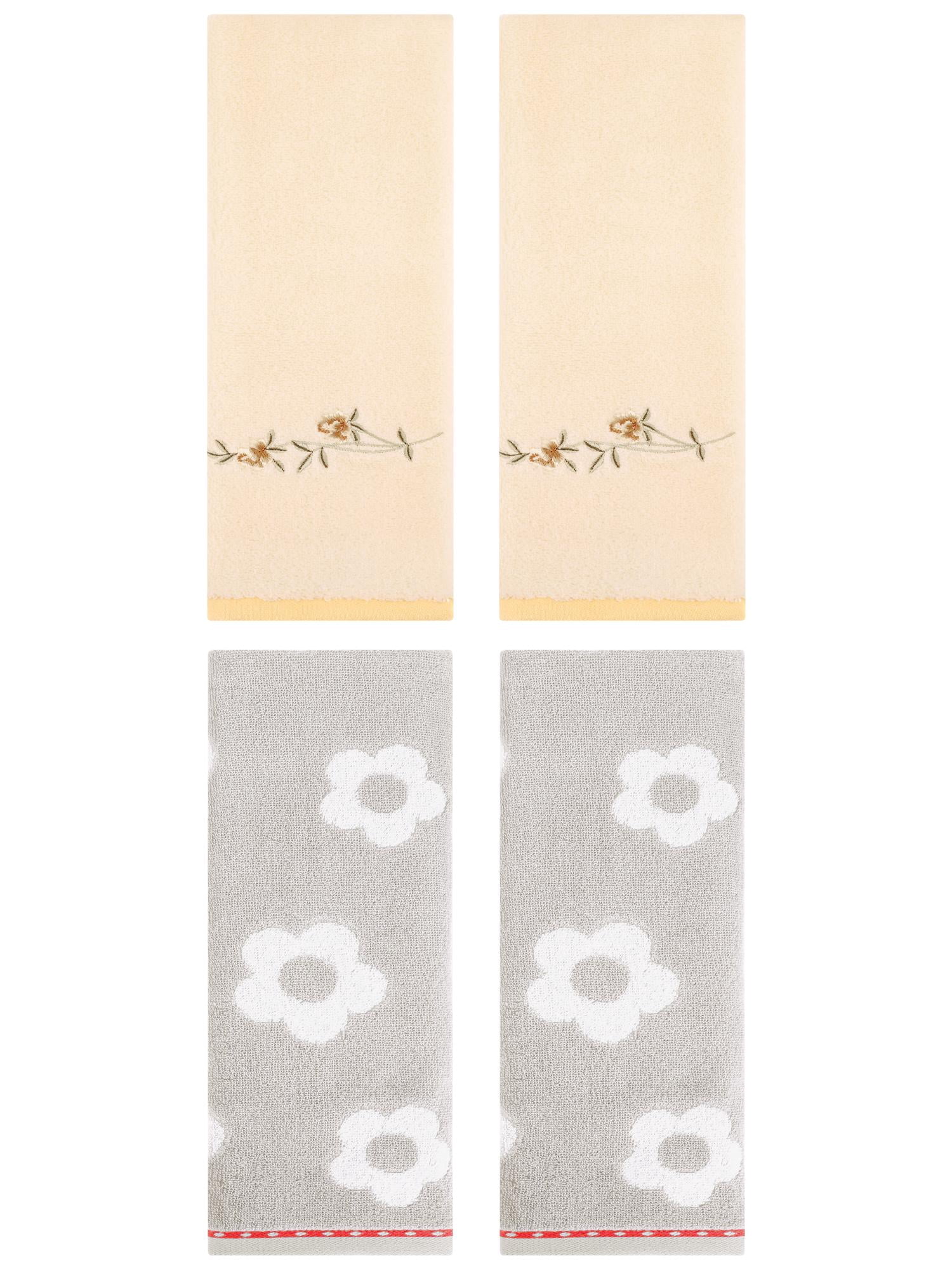 Unique Bargains Floral Cotton Bathroom Hand Towel 4 Pcs Grey/Yellow 14" x 30"/15" x 30"