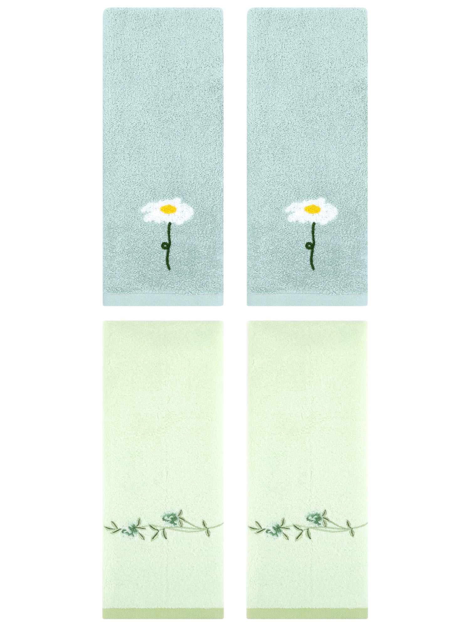 Unique Bargains Floral Cotton Hand Towel 4 Pcs Blue/Green 13" x 30"/15" x 30"