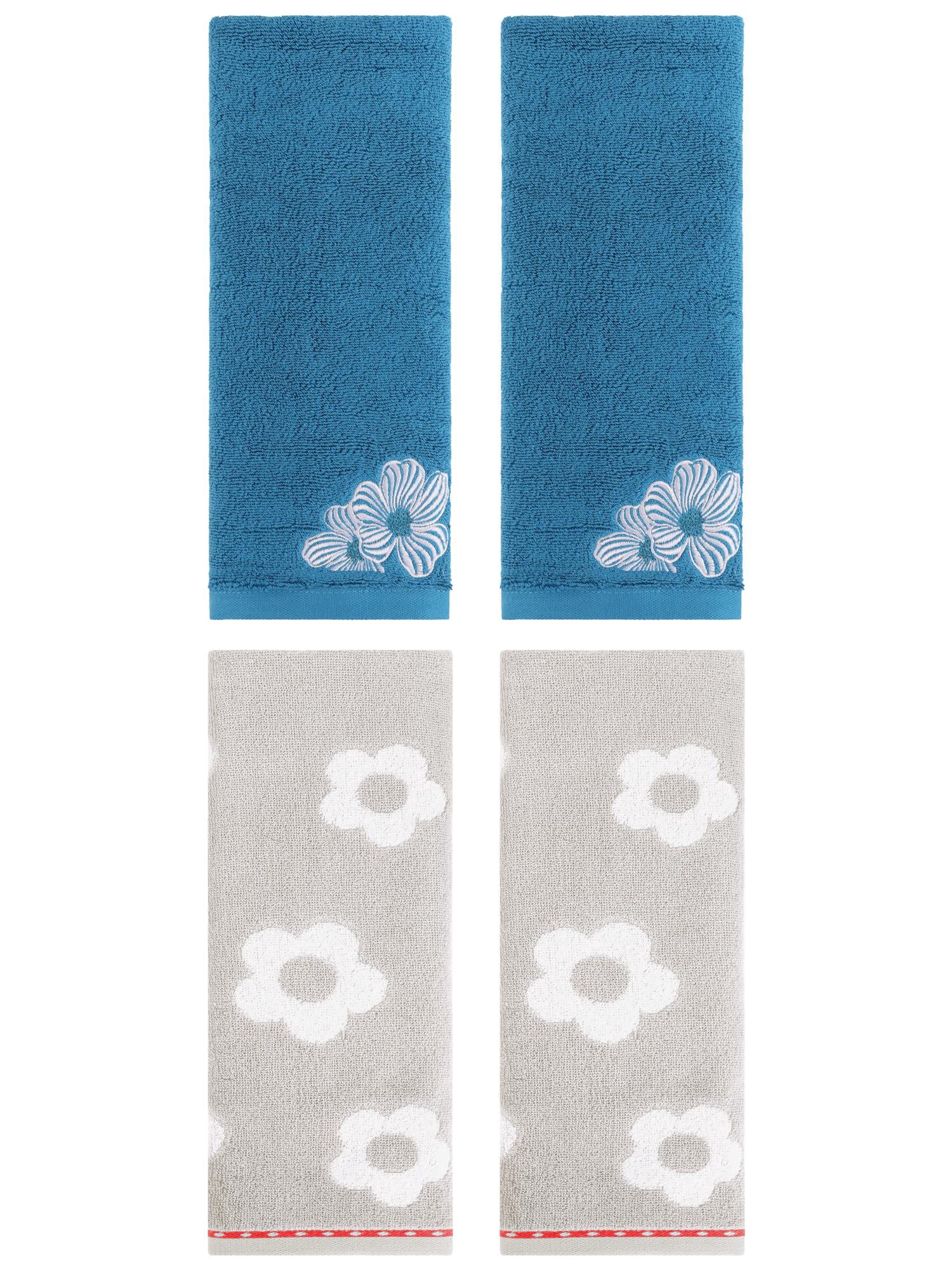 Unique Bargains Floral Cotton Hand Towel Set 4 Pcs Grey/Blue 14" x 30"/14" x 31"