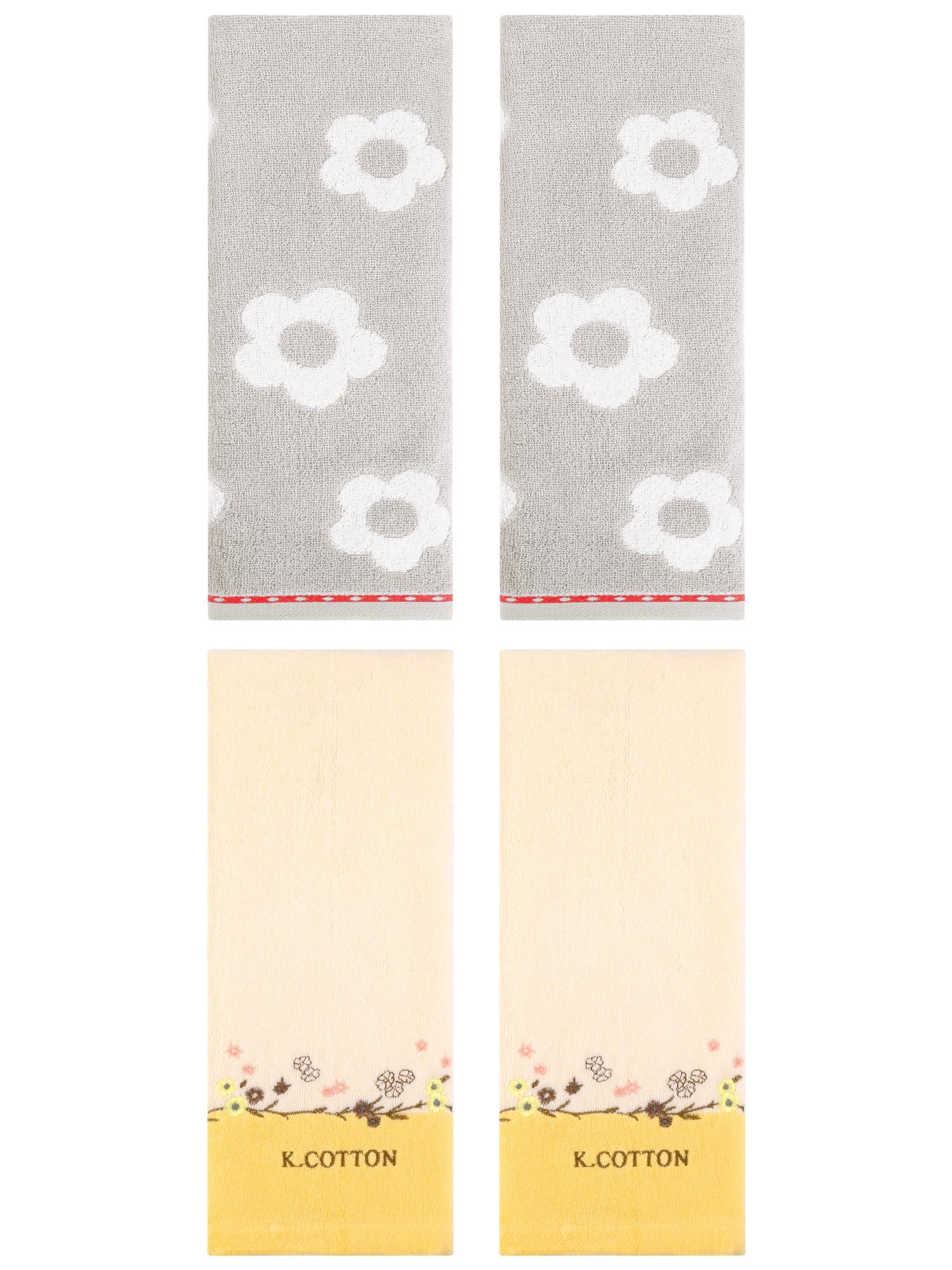 Unique Bargains Floral Cotton Hand Towel Set 4 Pcs Grey/Yellow 14" x 30"/13" x 29"
