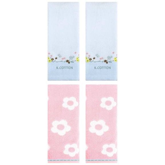 Unique Bargains Floral Cotton Hand Towel Set 4 Pcs Pink/Blue 14" x 30"/13" x 29"