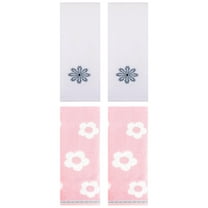 Unique Bargains Floral Cotton Soft Hand Towel 4 Pcs Pink/White 14" x 30"/13" x 30"