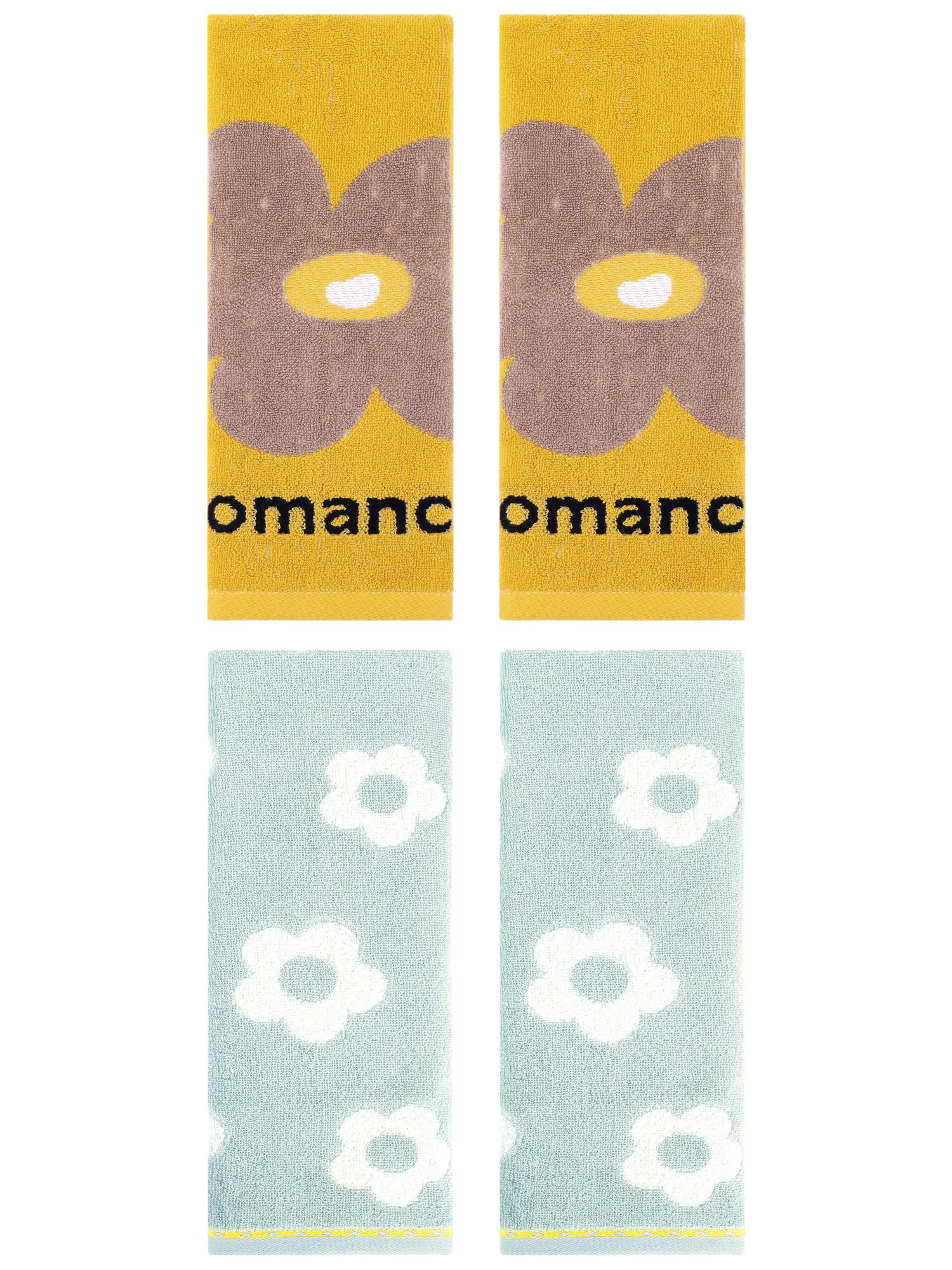 Unique Bargains Floral Cotton Soft Hand Towel Set 4 Pcs Green/Yellow 14" x 30"/13" x 30"