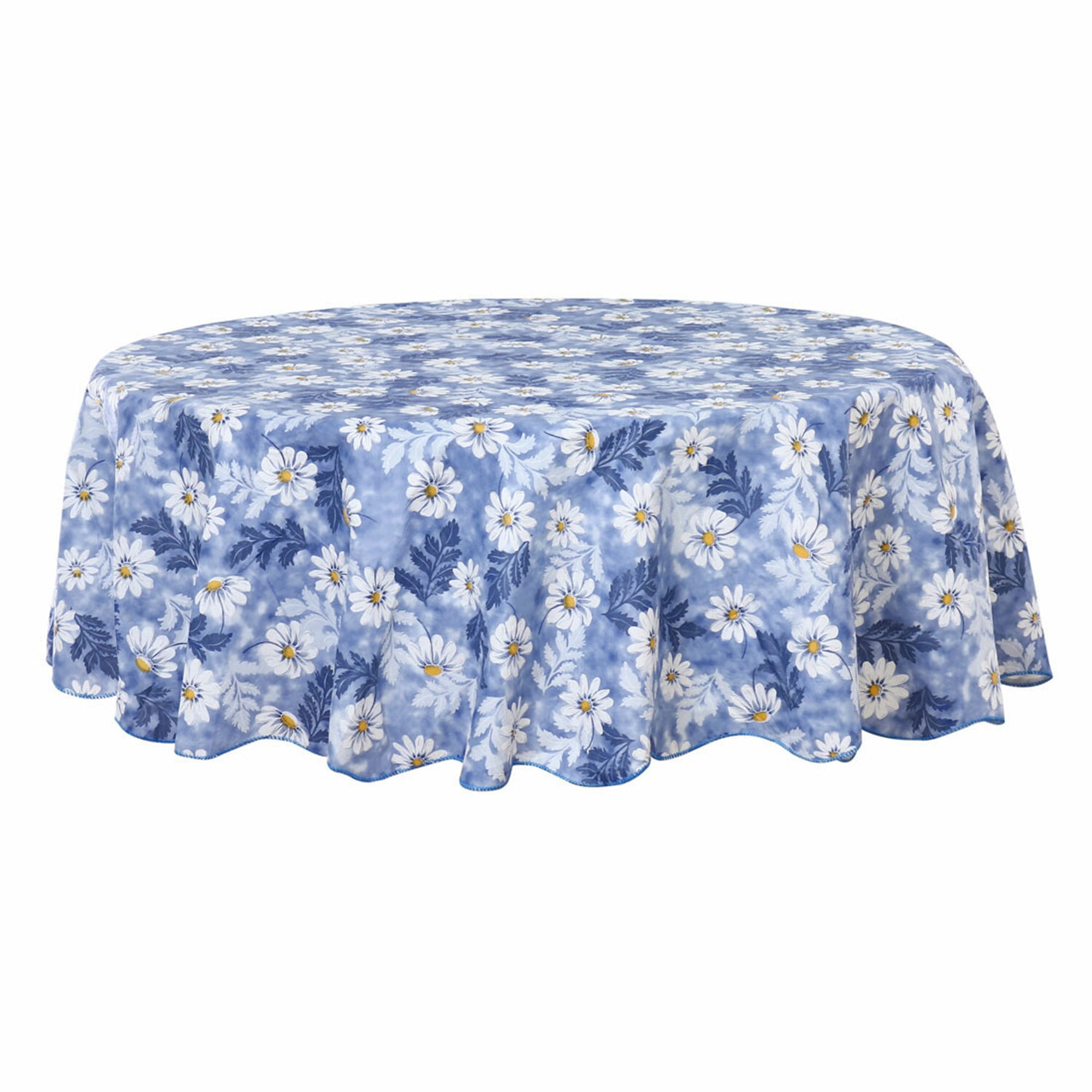 Unique Bargains Floral Decoration Round Vinyl Waterproof Tablecloth Blue 60" Dia