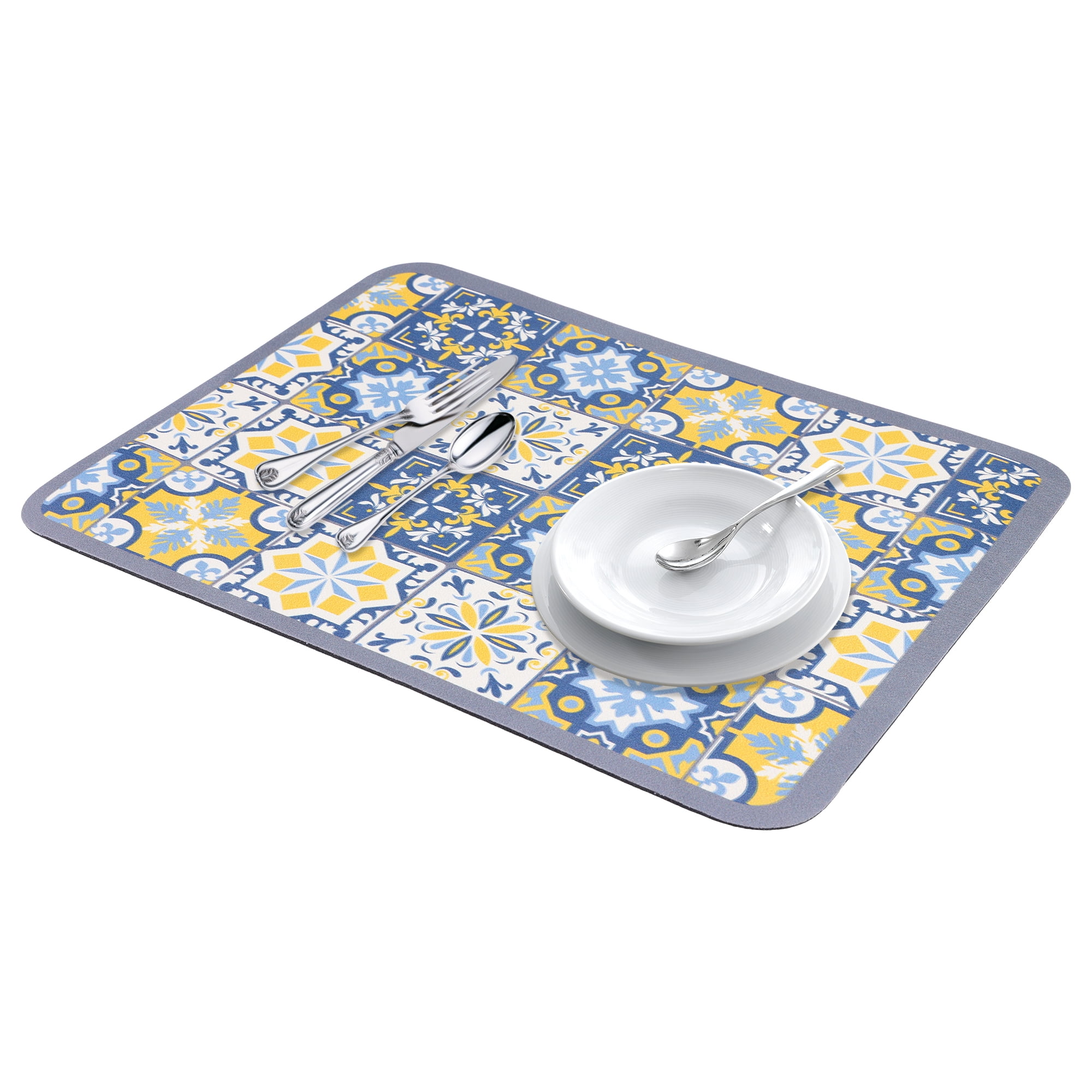 Unique Bargains Floral Design Dish Drying Mat for Dishes and Cups Yellow 15.7*11.8 inch