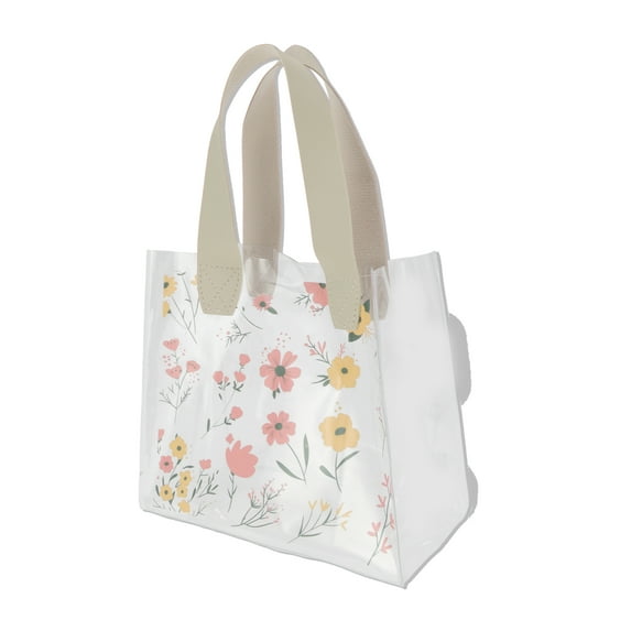 Unique Bargains Floral Design Reusable Gift Bag for All Occasions Beige Clear Small