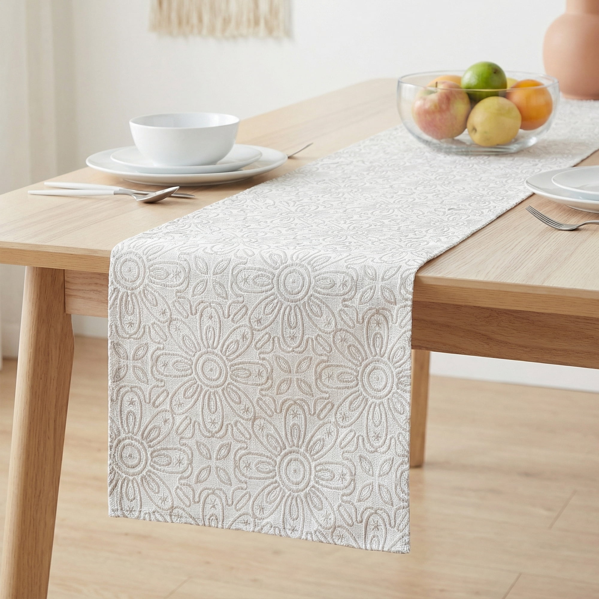 Unique Bargains Floral Elegant Polyester Kitchen Runner for Table Decor Gray 13.8"x82.7"