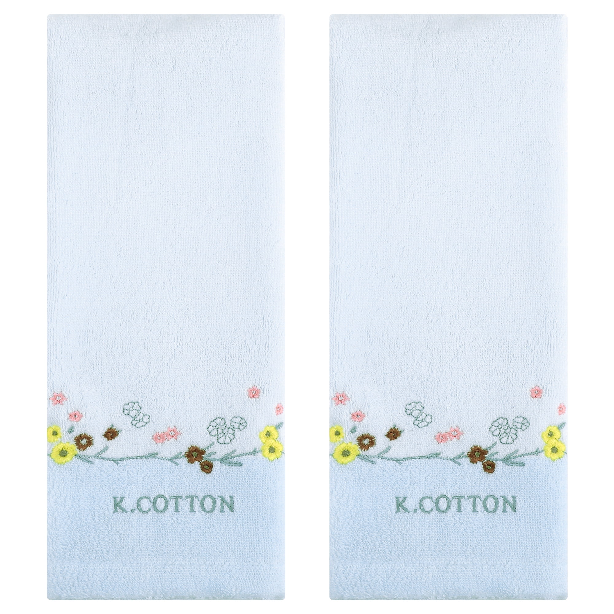 Unique Bargains Floral Embroidered Cotton Bathroom Hand Towels Blue 2-Piece