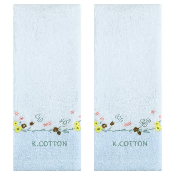 Unique Bargains Floral Embroidered Cotton Bathroom Hand Towels Blue 2-Piece