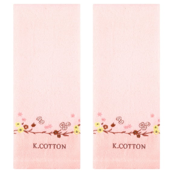 Unique Bargains Floral Embroidered Cotton Bathroom Hand Towels Pink 2-Piece
