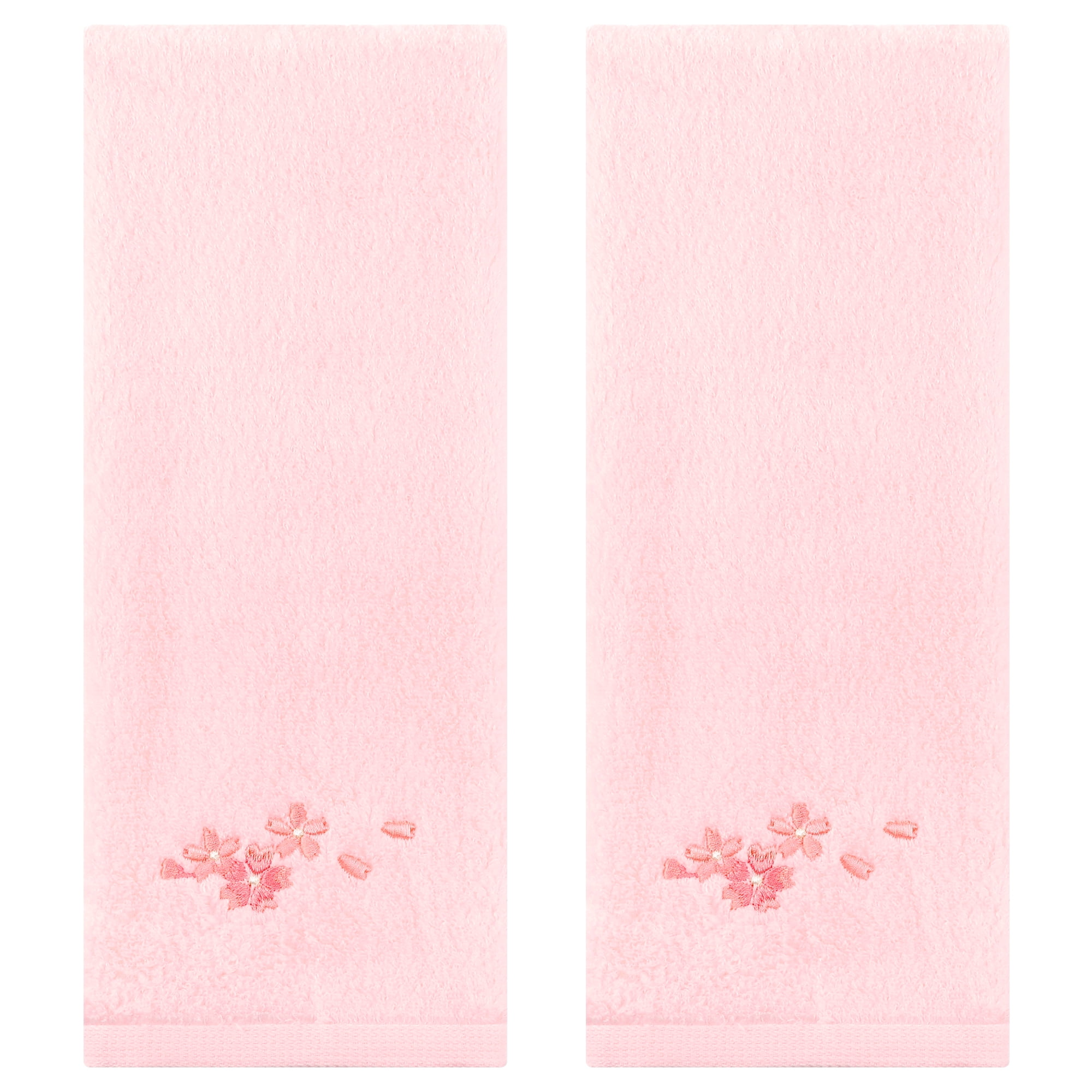 Unique Bargains Floral Embroidered Cotton Hand Towels Home Decor Pink 2-Pieces