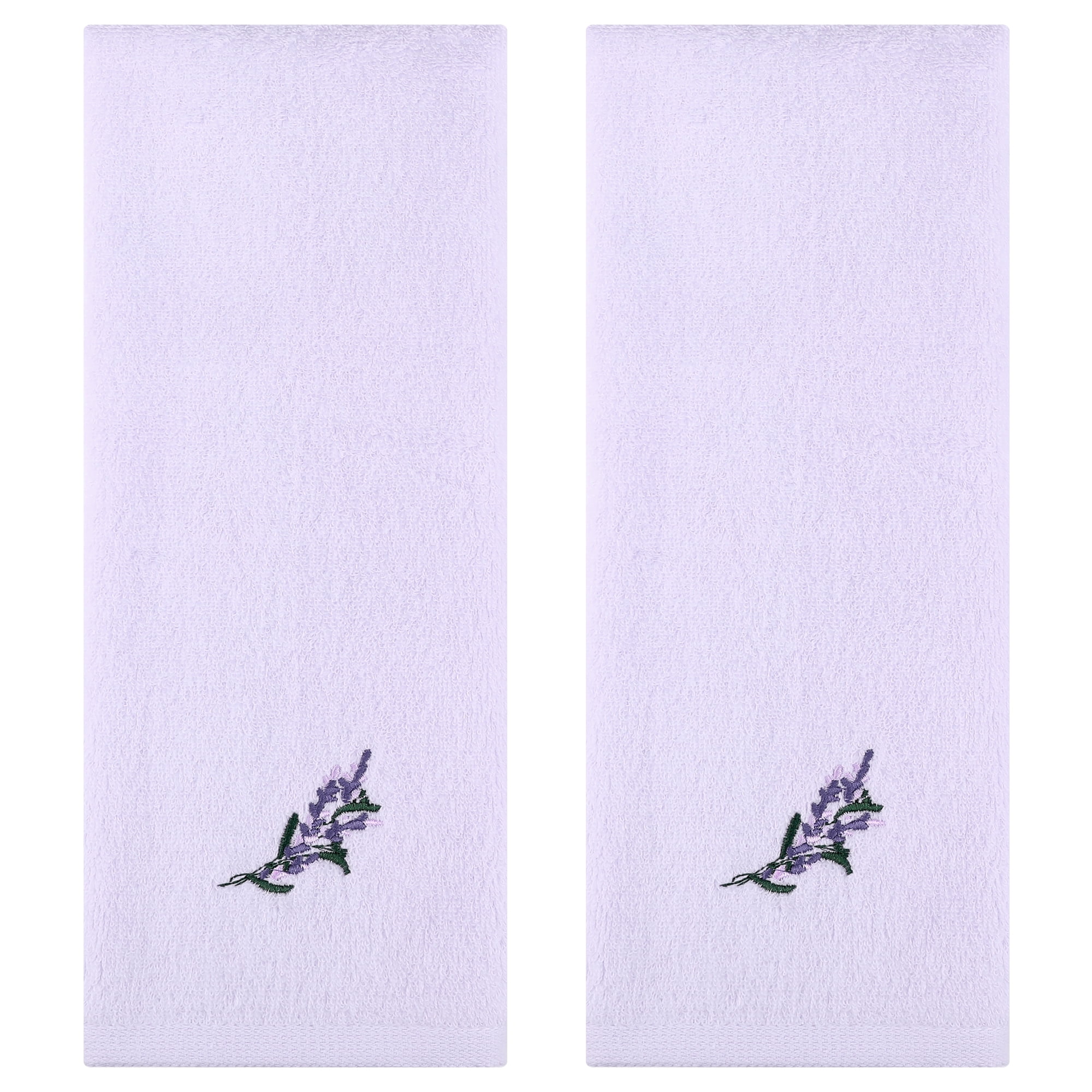 Unique Bargains Floral Embroidered Cotton Hand Towels Home Decor Purple 2-Pieces