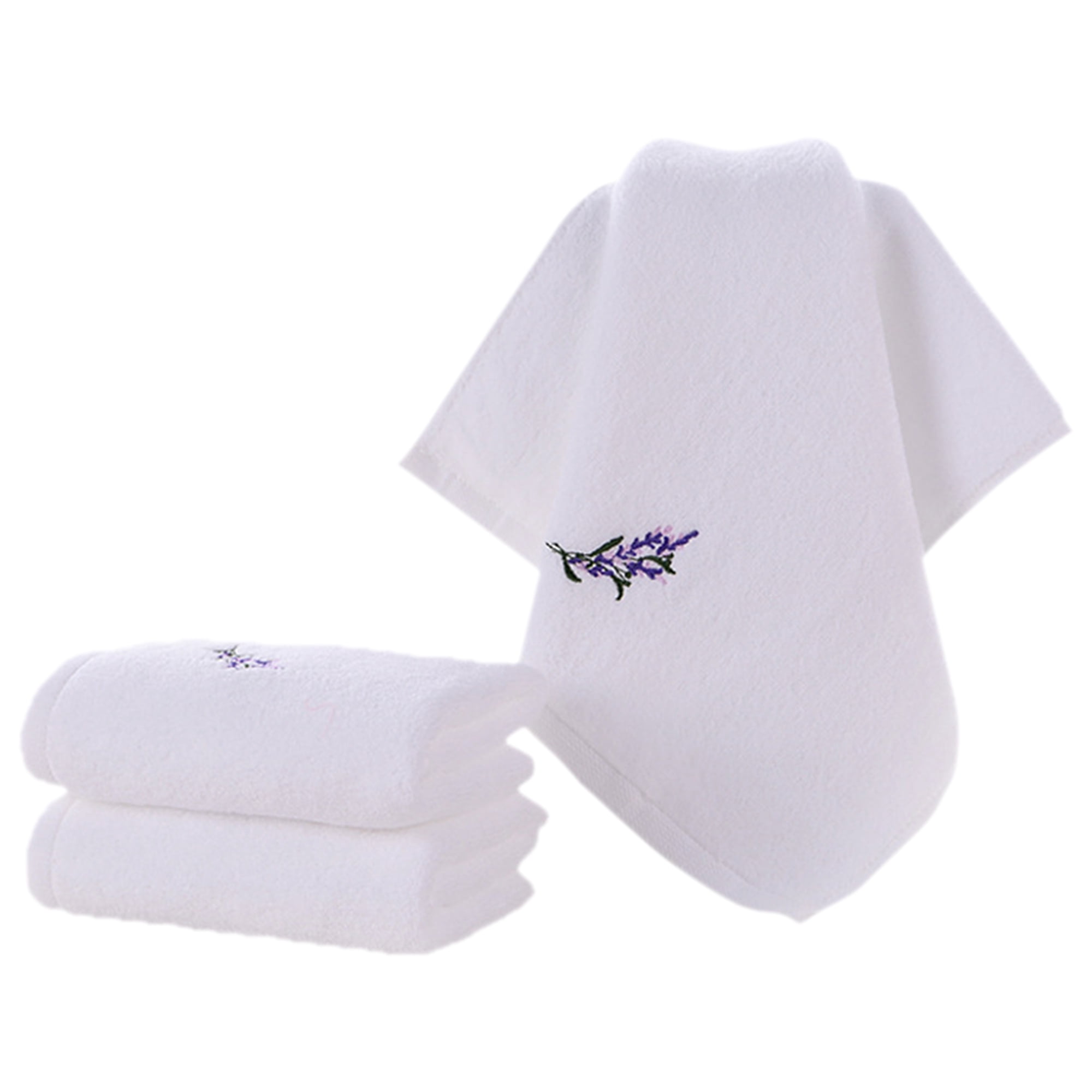 Unique Bargains Floral Embroidered Cotton Hand Towels Home Decor White 2-Pieces