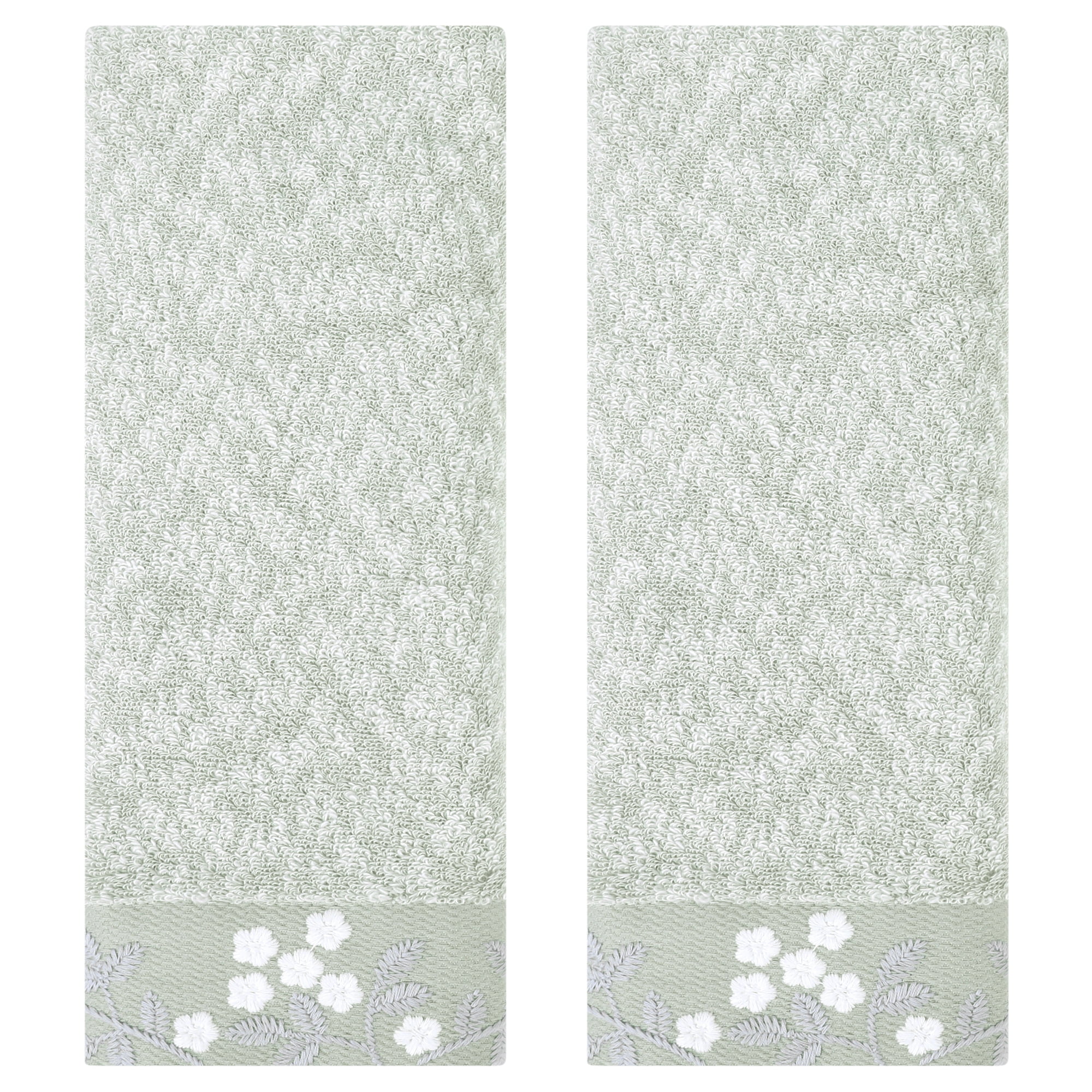 Unique Bargains Floral Embroidered Hand Towels Set for Bath, Kitchen Green 2-Piece