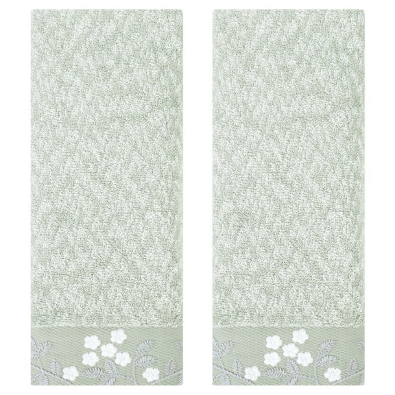 Unique Bargains Floral Embroidered Hand Towels Set for Bath, Kitchen Green 2-Piece
