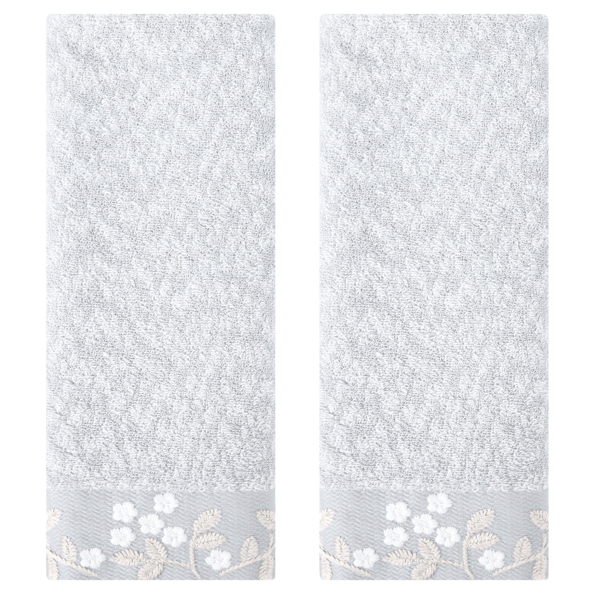 Unique Bargains Floral Embroidered Hand Towels Set for Bath, Kitchen Grey 2-Piece