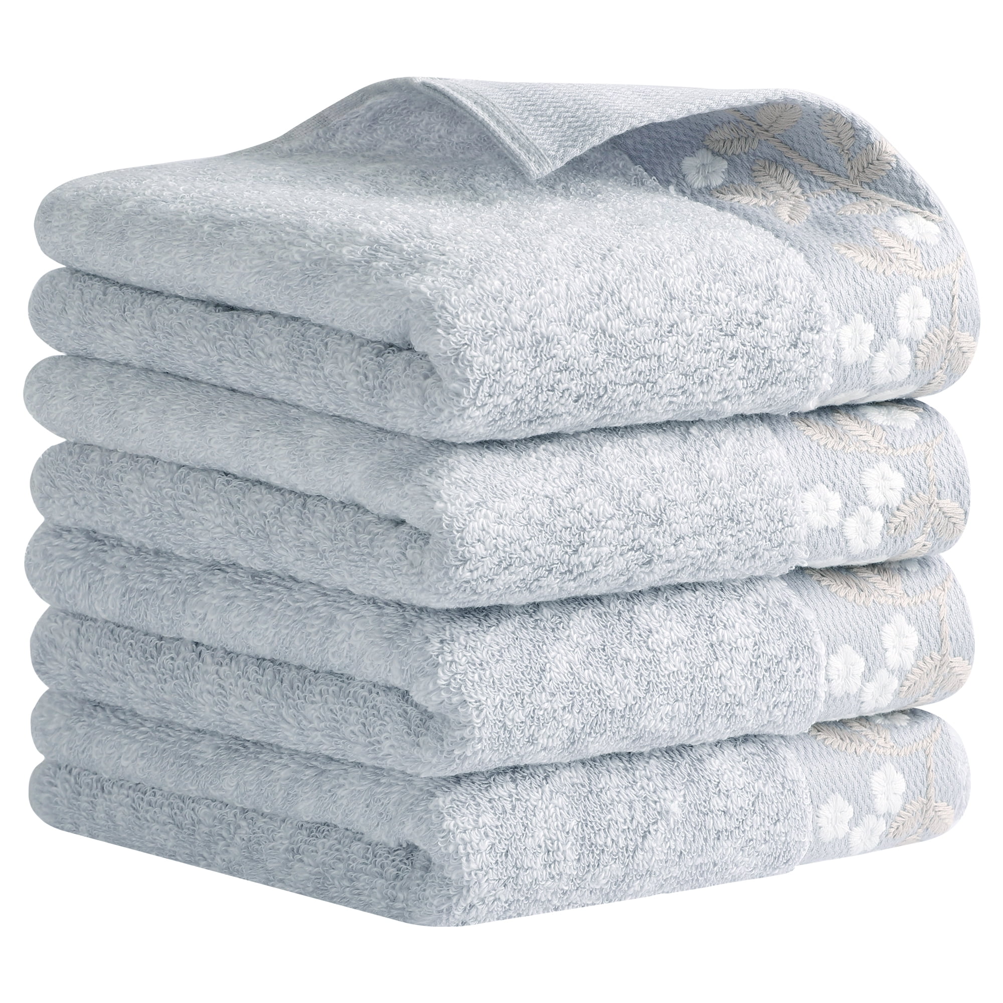 Unique Bargains Floral Embroidered Hand Towels Set for Bath, Kitchen Grey 4-Piece