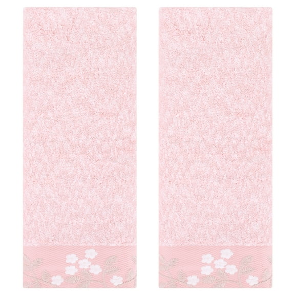 Unique Bargains Floral Embroidered Hand Towels Set for Bath, Kitchen Pink 2-Piece
