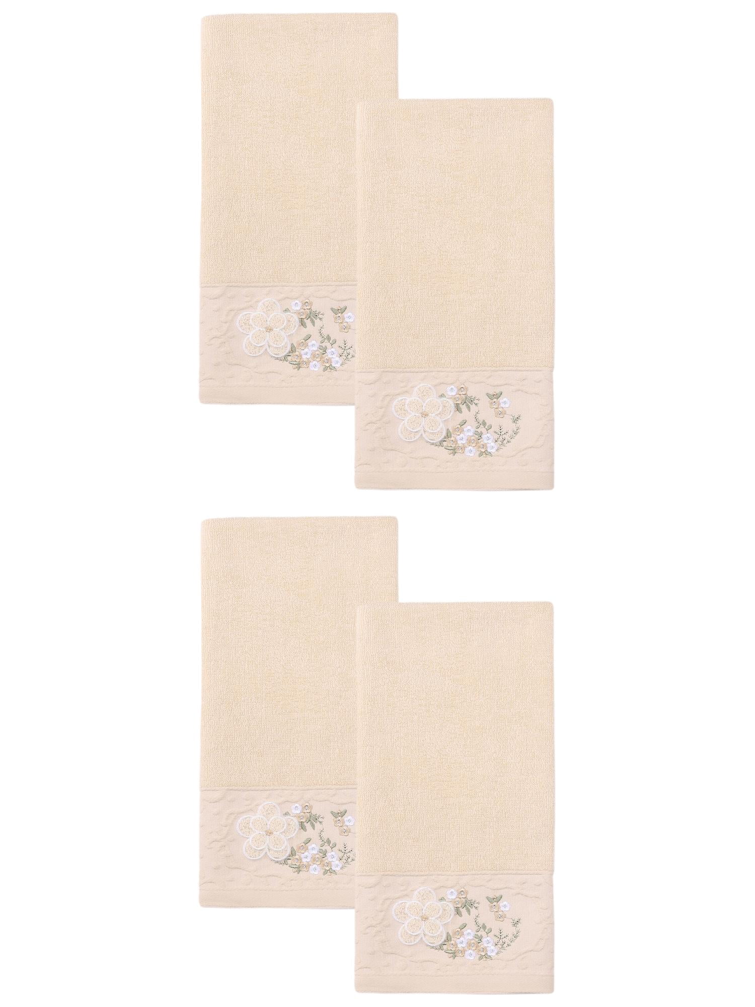 Unique Bargains Floral Embroidered Hand Towels Soft Absorbent Set Light Brown 29" x 13"