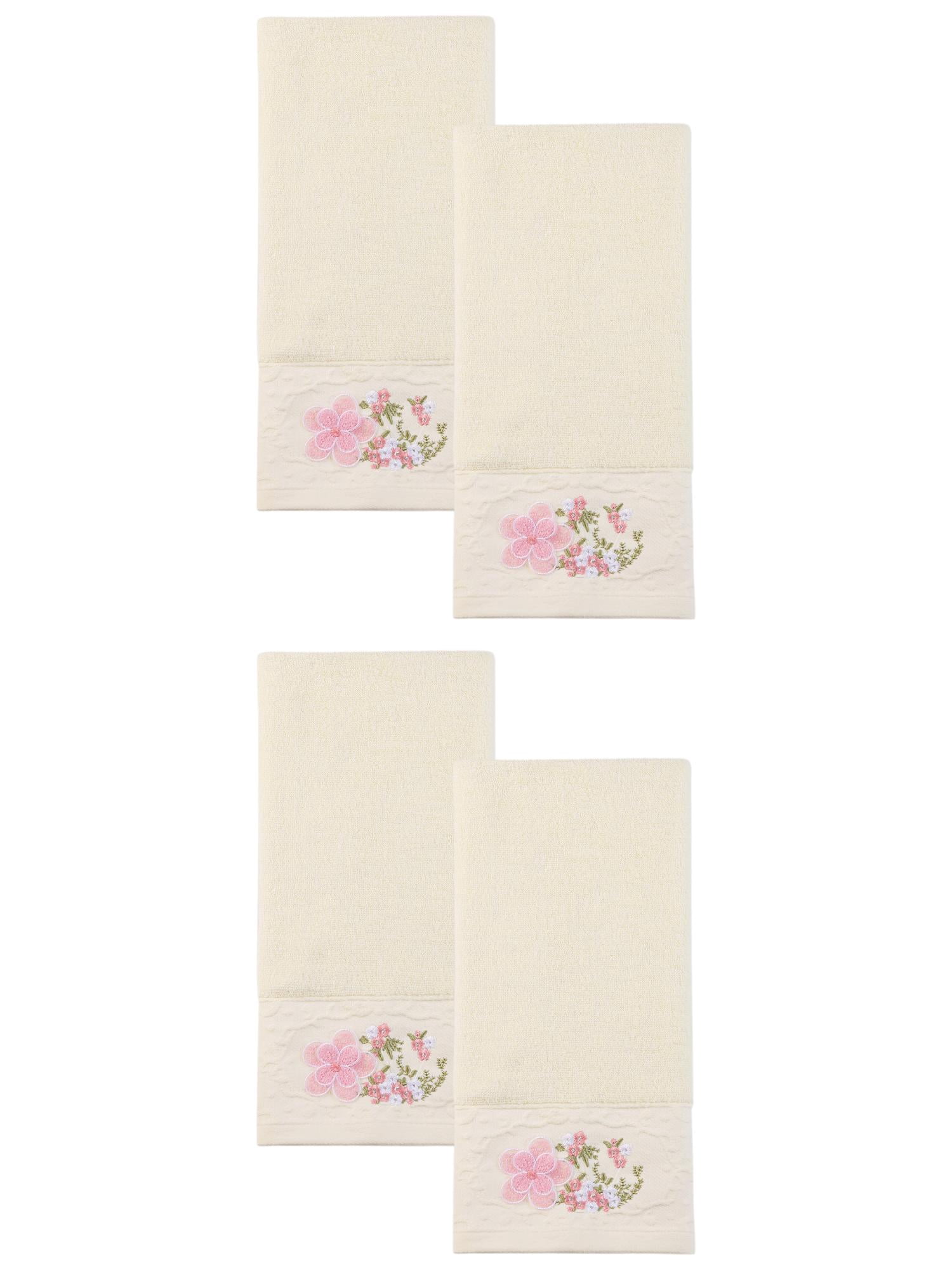 Unique Bargains Floral Embroidered Hand Towels Soft Absorbent Set Milky White 29" x 13"