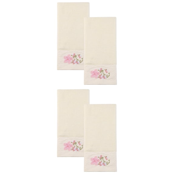Unique Bargains Floral Embroidered Hand Towels Soft Absorbent Set Milky White 29" x 13"
