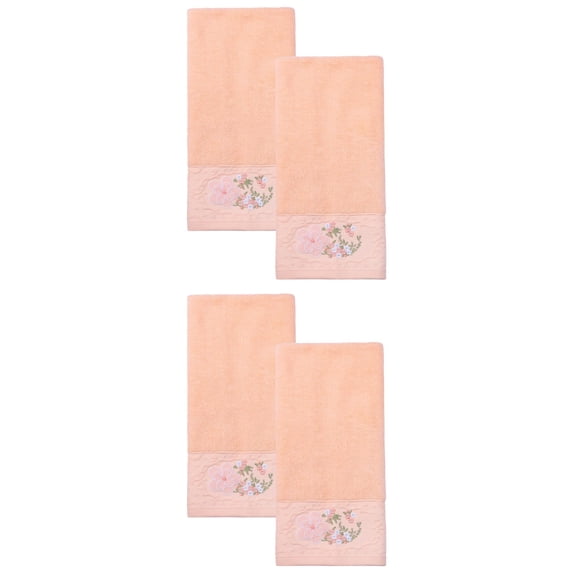 Unique Bargains Floral Embroidered Hand Towels Soft Absorbent Set Pink 29" x 13"