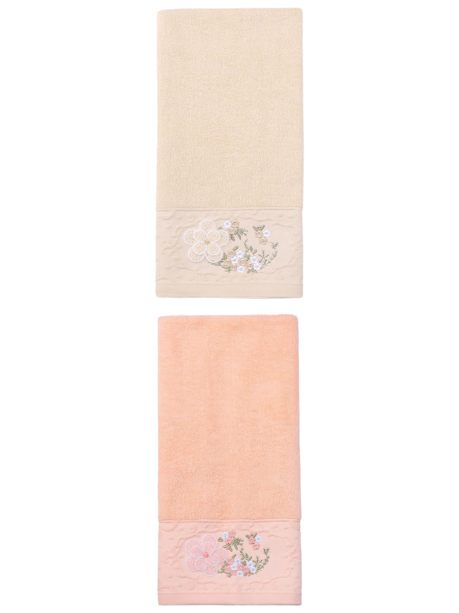 Unique Bargains Floral Embroidered Hand Towels Soft Absorbent Set Pink/Brown 29" x 13"